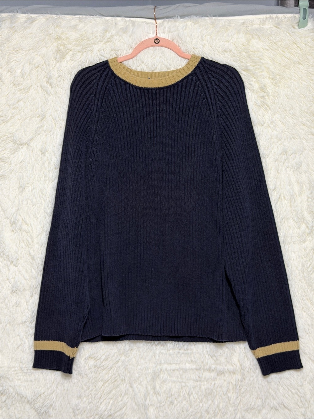 J. Crew Mens Vintage Heavy Rib Knit Cotton Sweater Size XL Navy Old Money Preppy